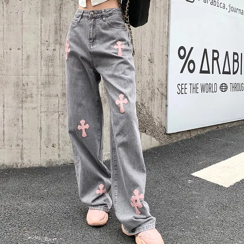 Pink Cross Grey Pants