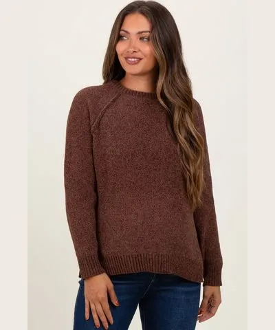 PinkBlush Brown Raglan Knit Maternity Sweater