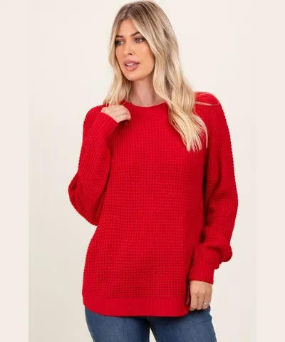 PinkBlush Red Waffle Knit Rounded Hem Sweater