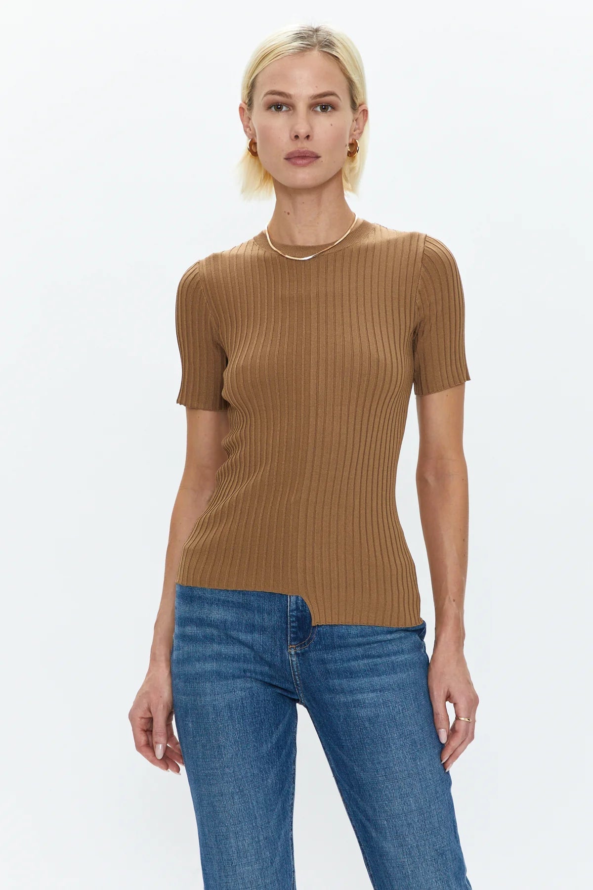 Pistola Beatrice Asymmetric Sweater Tee in Chestnut