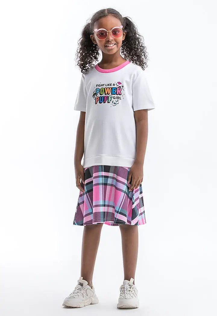 Powerpuff Girls Casual Chequered Hem Dress