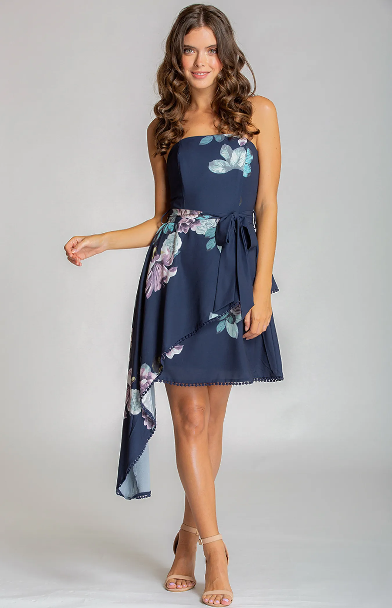 Printed Strapless Dress with Asymmetric Hemline (SDR532A)