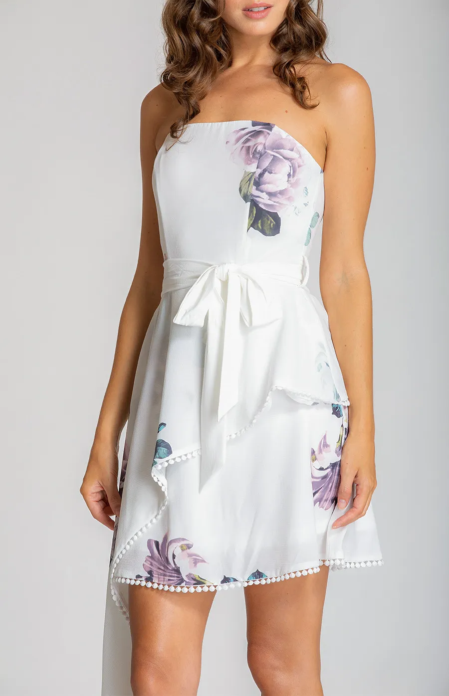 Printed Strapless Dress with Asymmetric Hemline (SDR532A)