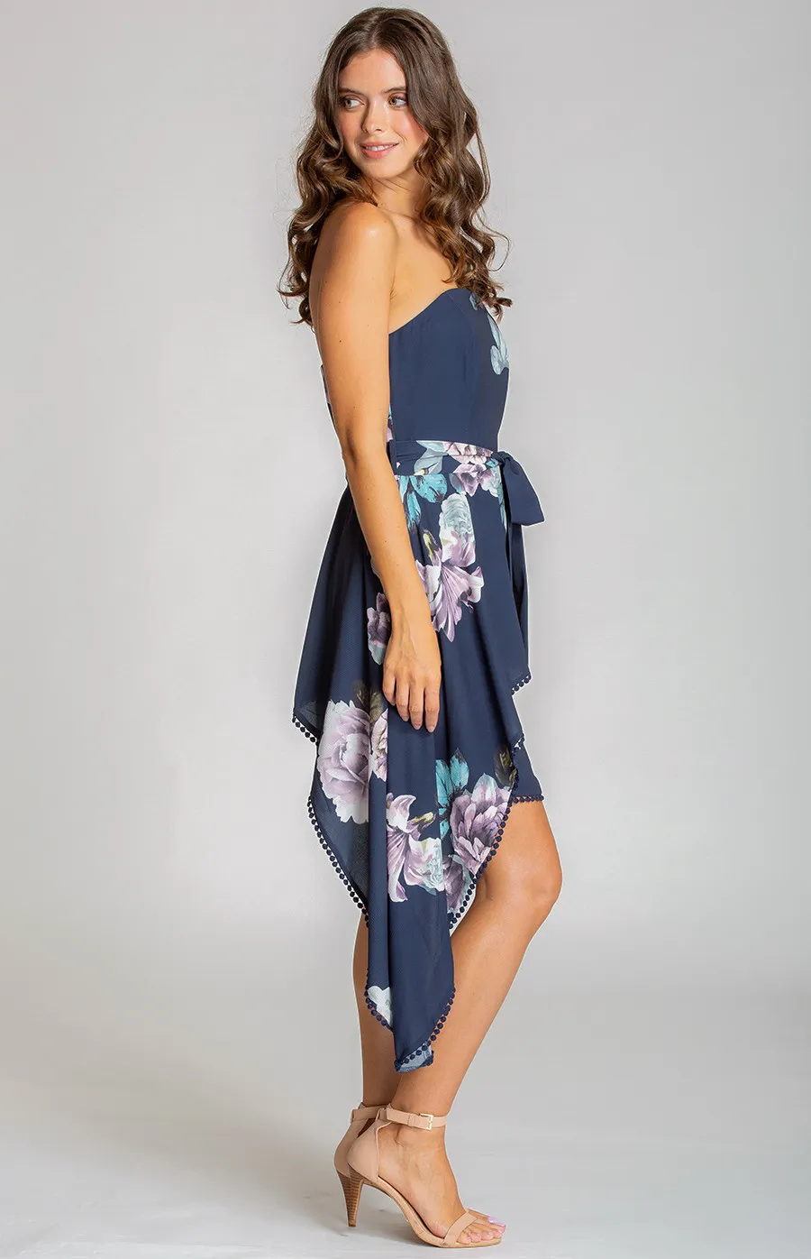 Printed Strapless Dress with Asymmetric Hemline (SDR532A)