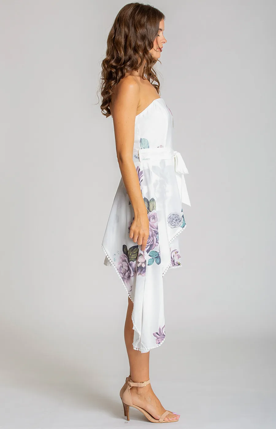 Printed Strapless Dress with Asymmetric Hemline (SDR532A)