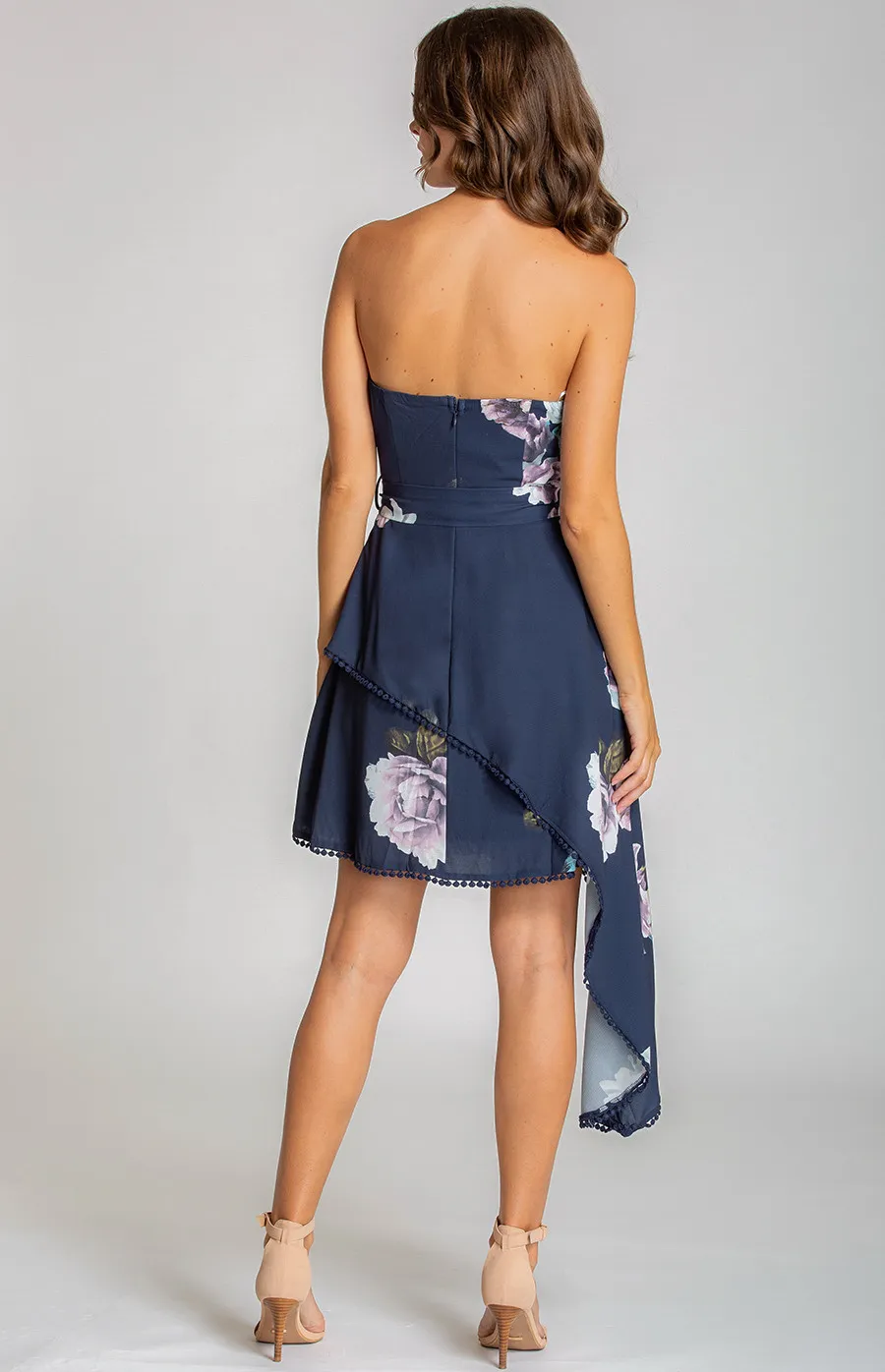 Printed Strapless Dress with Asymmetric Hemline (SDR532A)