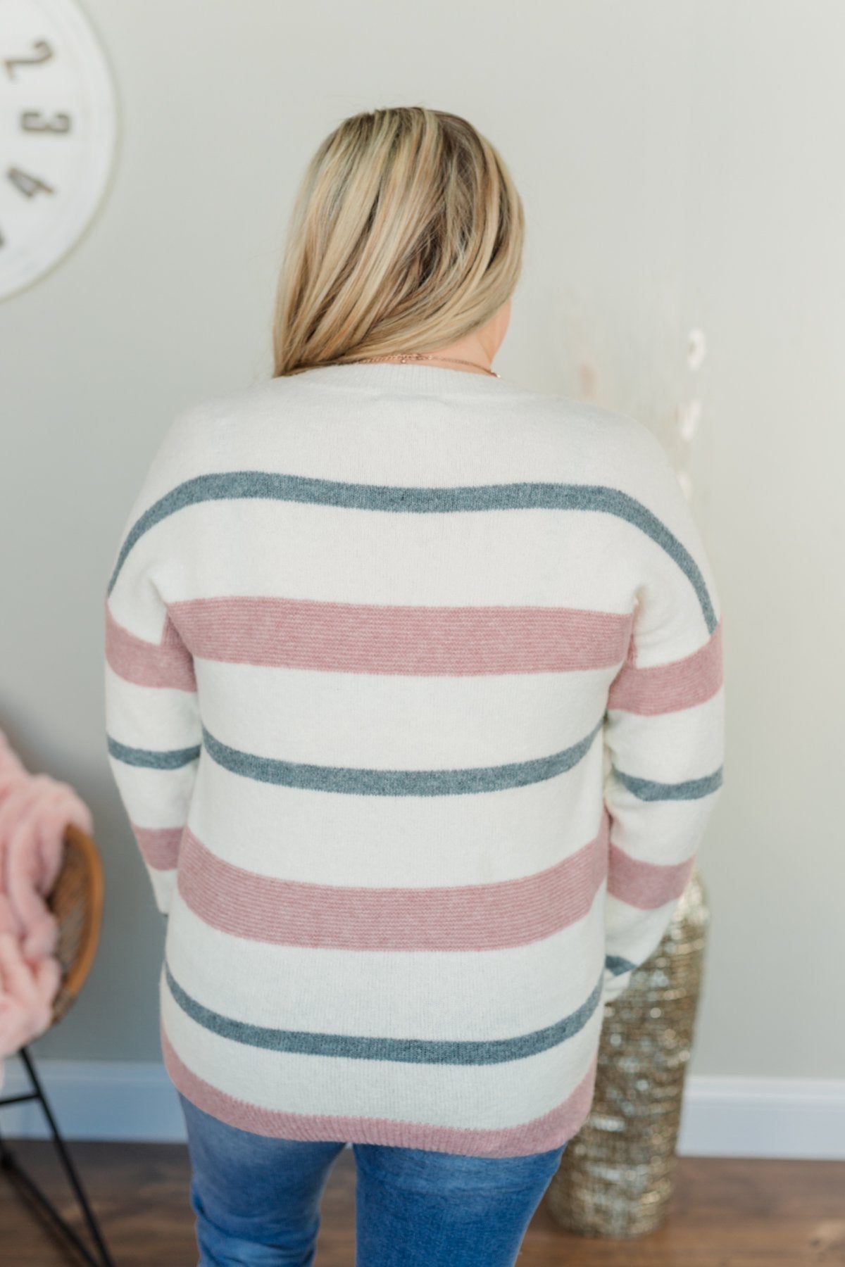 Proud Of Myself Striped Sweater- Ivory, Mauve, & Navy