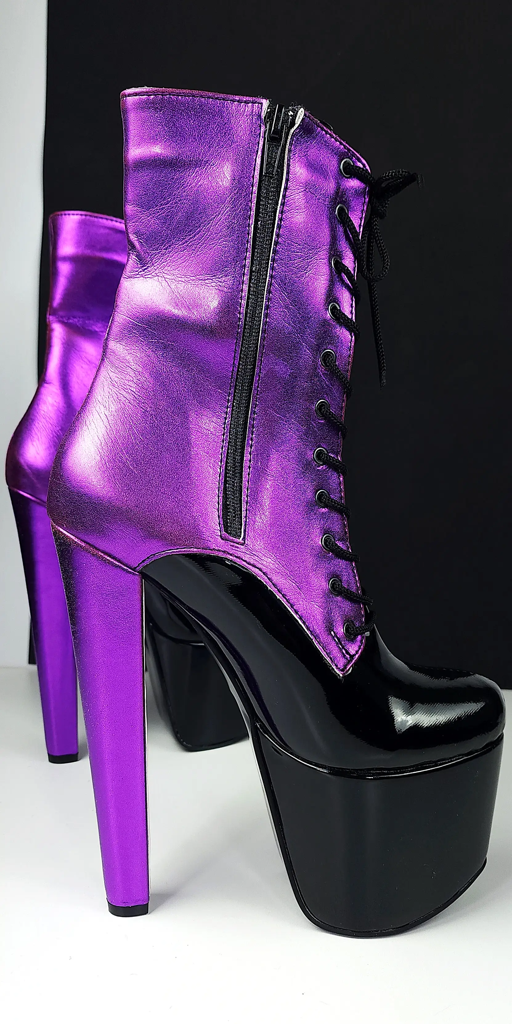 Purple Black Multi Colour Chunky Heel Boots