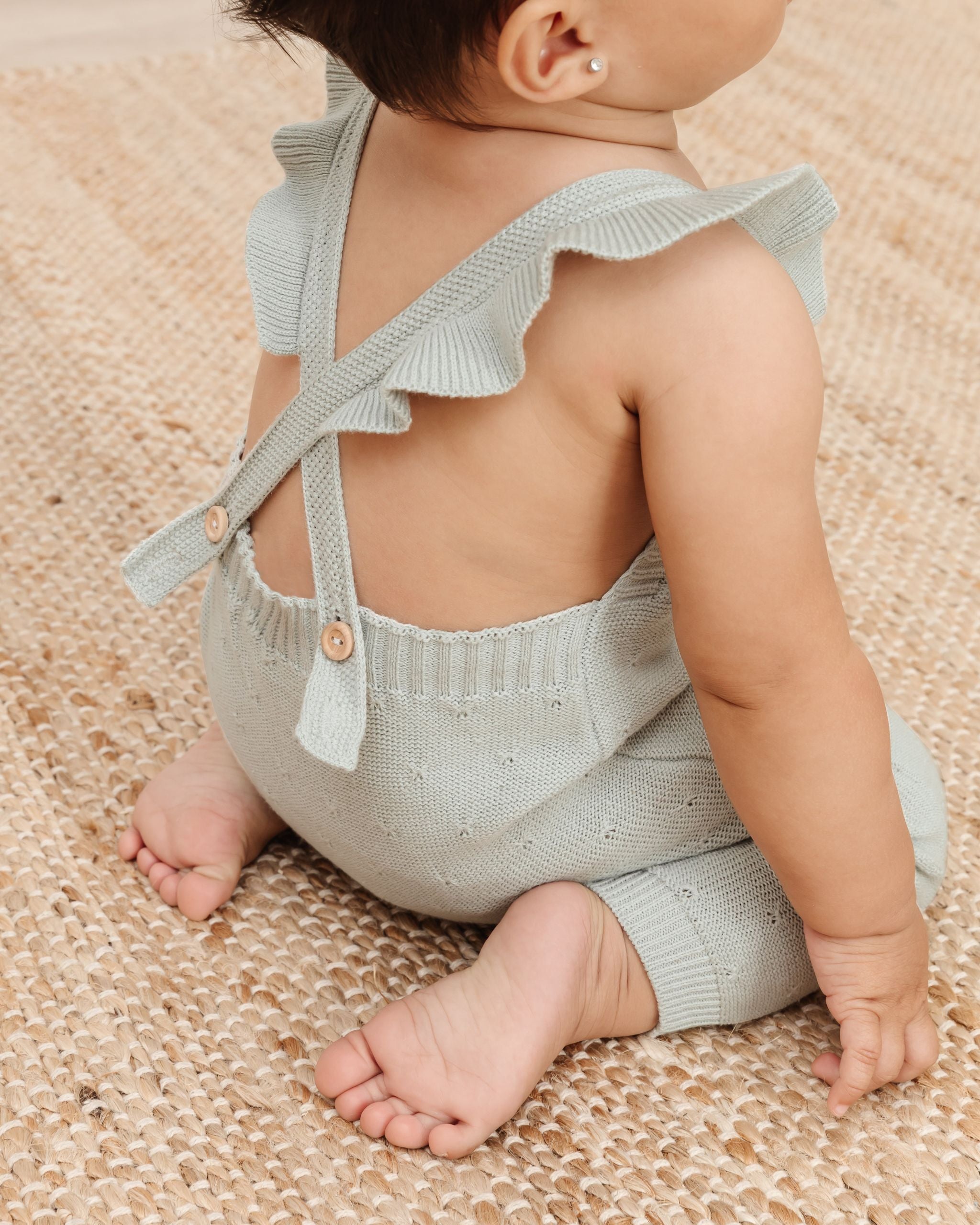 Quincy Mae Pointelle Knit Overalls | Sky