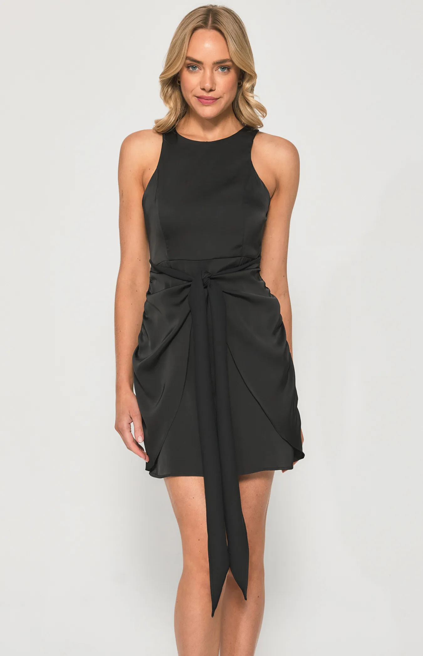 Racer Neckline Dress with Front Tie Panel (SDR1369B)