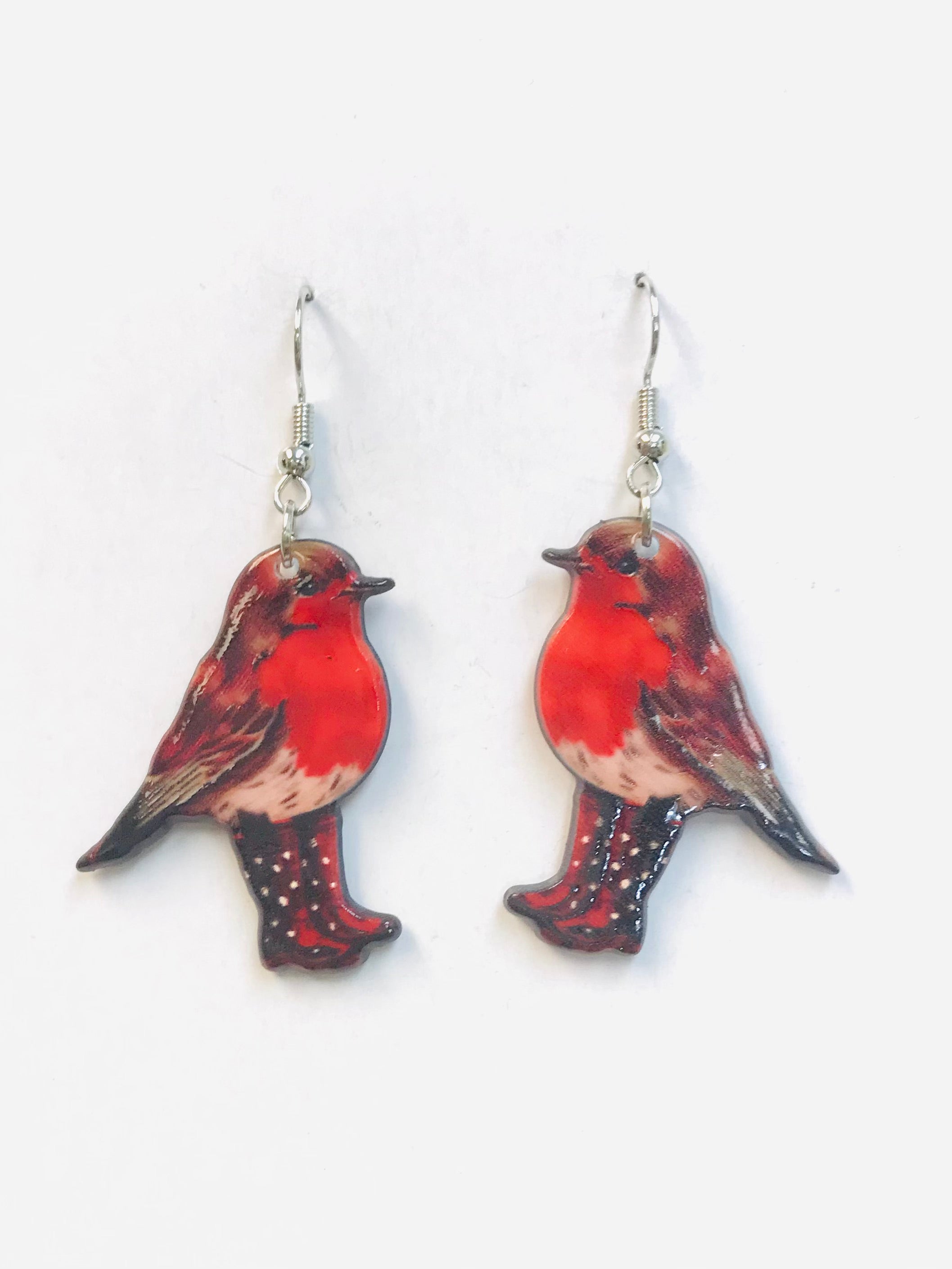 Red Bird Earrings, Red Robbin Wearing Boots Earrings