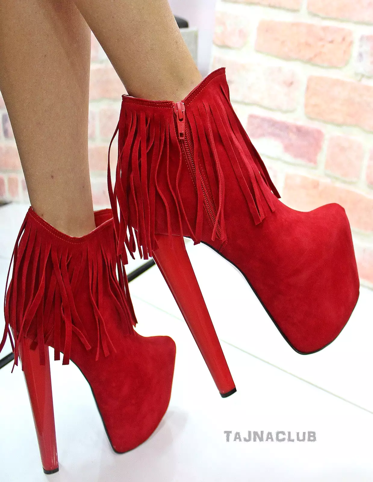 Red Fringe Platform Ankle Boots