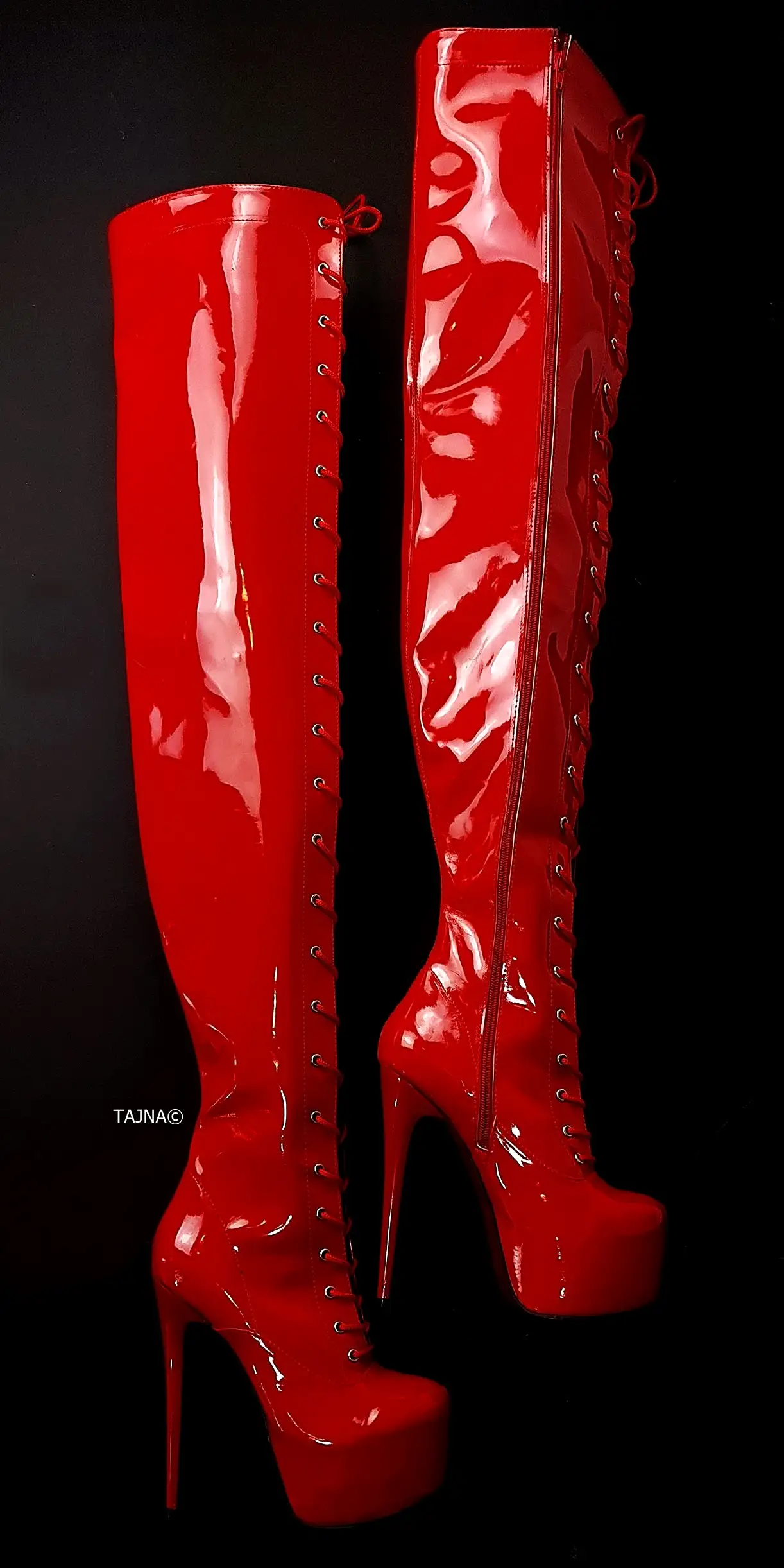 Red Gloss Thigh High Gladiator Long Boots