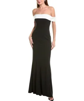 Rene Ruiz Draped Neckline Column Gown