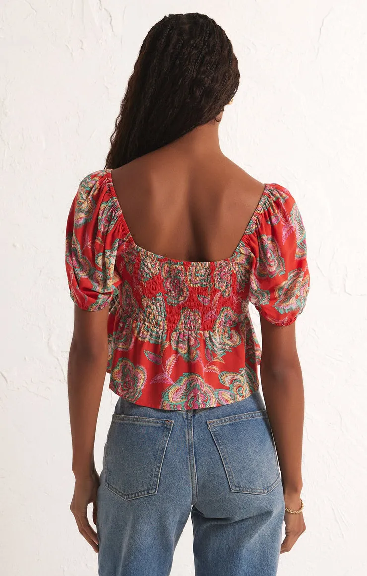 Renelle Tango Floral Top in Tango