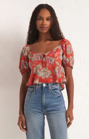 Renelle Tango Floral Top in Tango