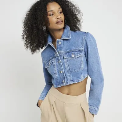 River Island Womens Blue Super Crop Denim Jacket