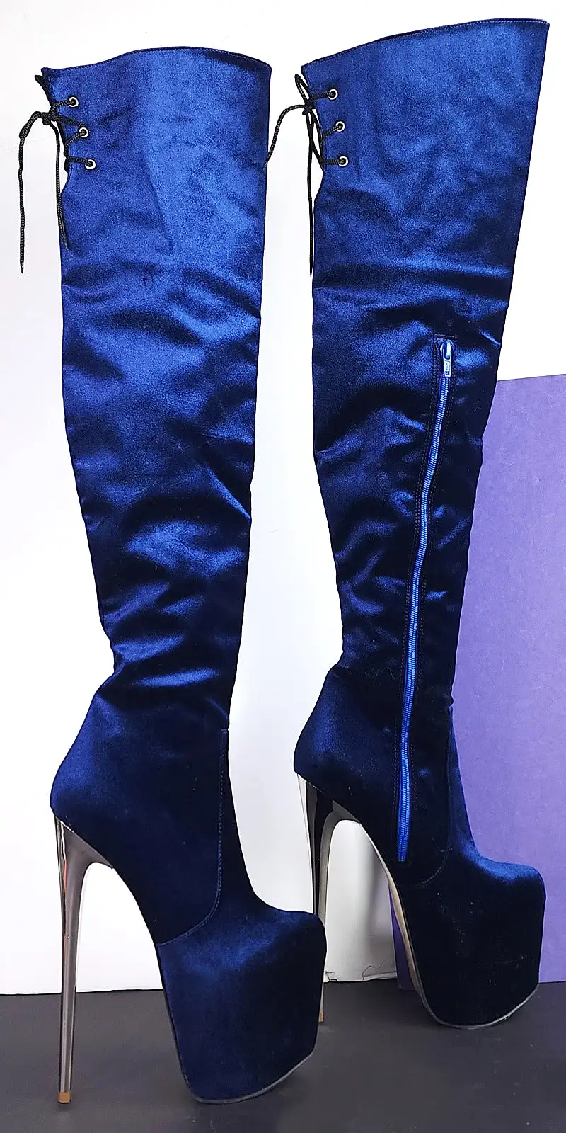 Royal Blue Velvet Platform Boots