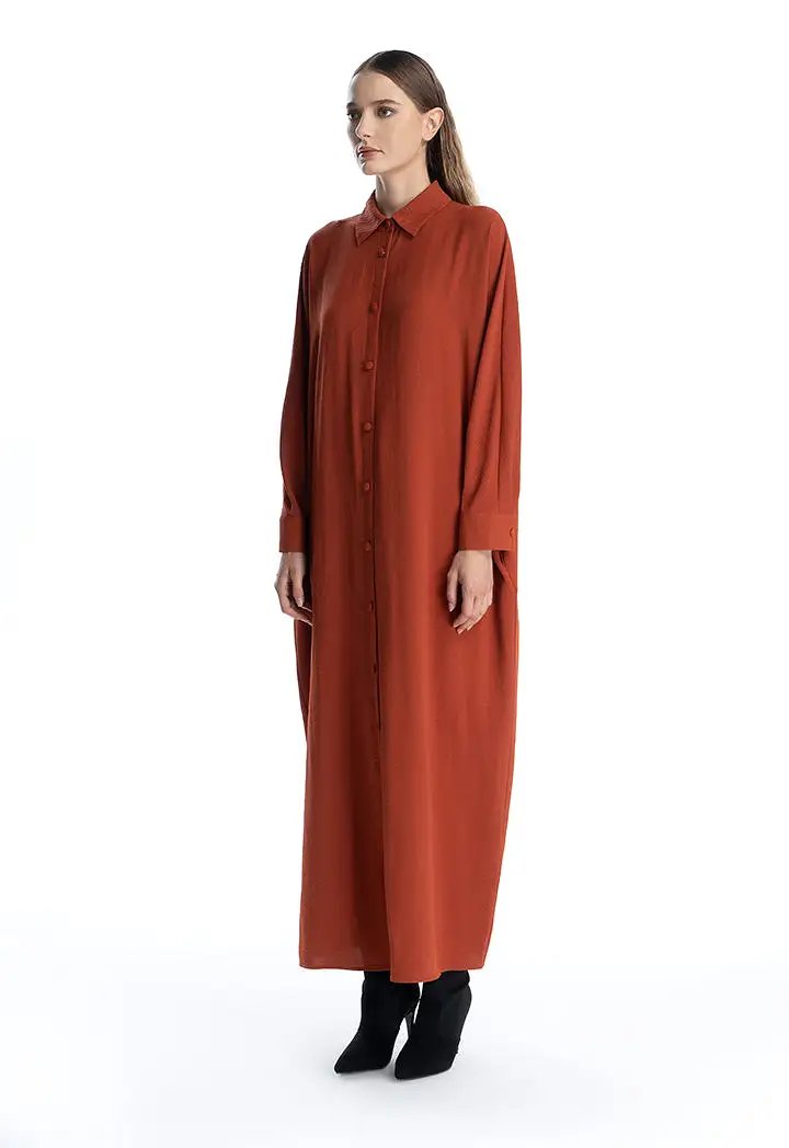 Self Fabric Button Oversized Batwing Maxi Dress