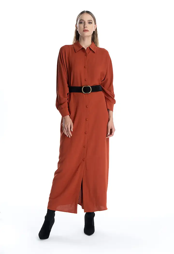 Self Fabric Button Oversized Batwing Maxi Dress