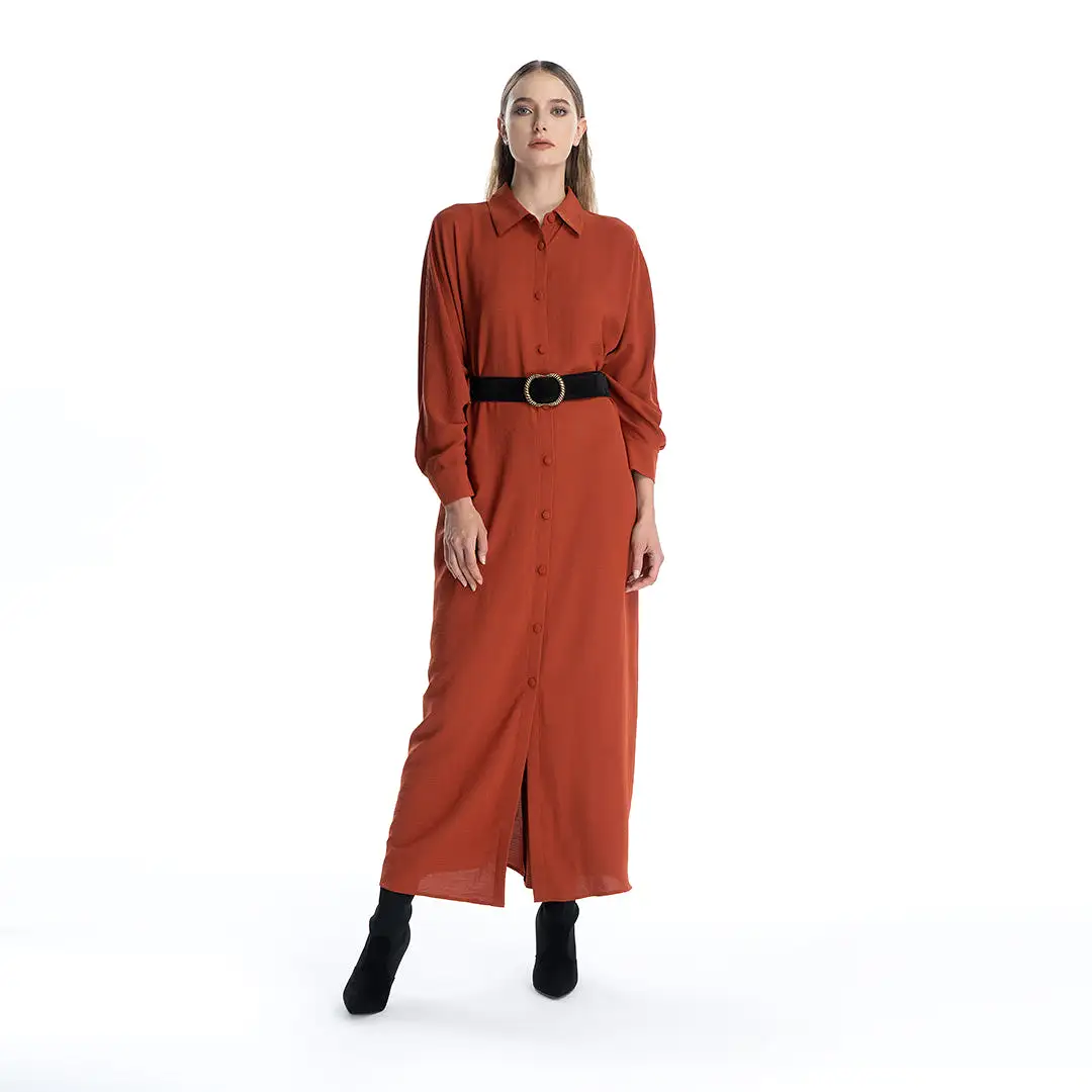 Self Fabric Button Oversized Batwing Maxi Dress