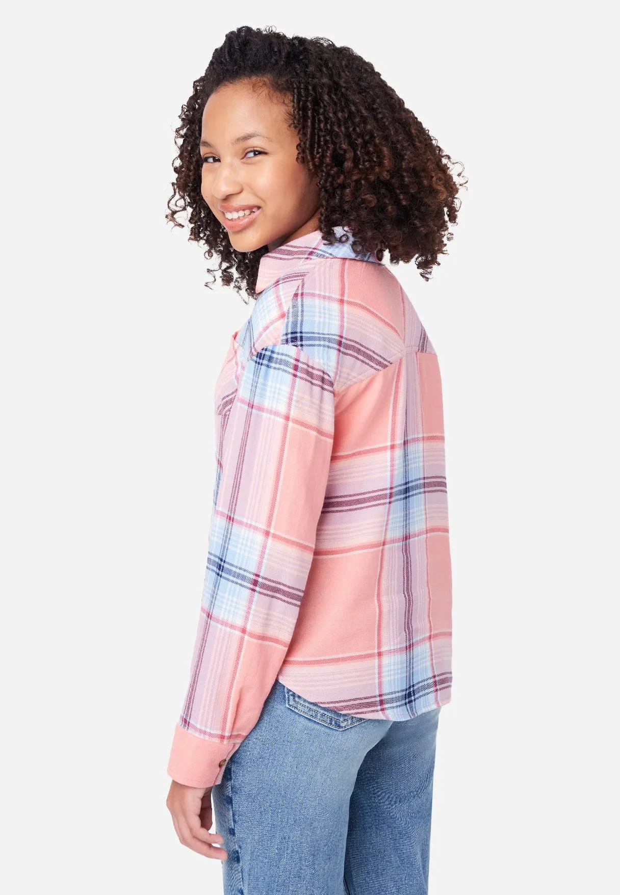 Shrunken Long Sleeve Plaid Button Front