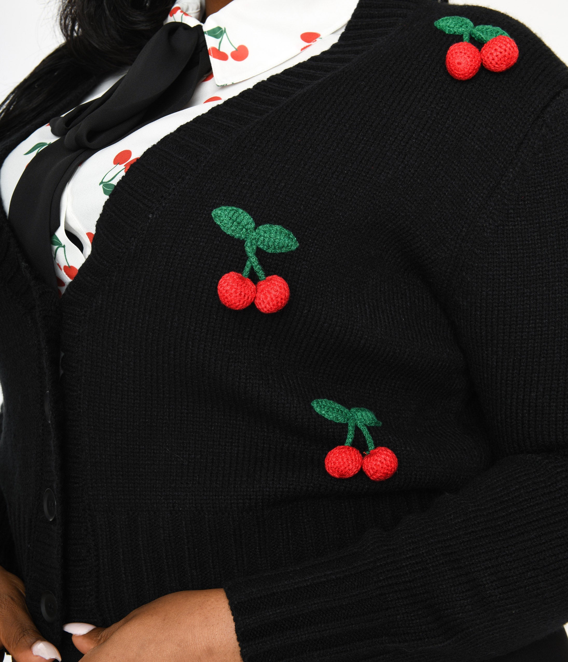 Smak Parlour Plus Size Black & Cherries Cardigan