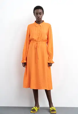 Solid Dress With Waist Drawstring