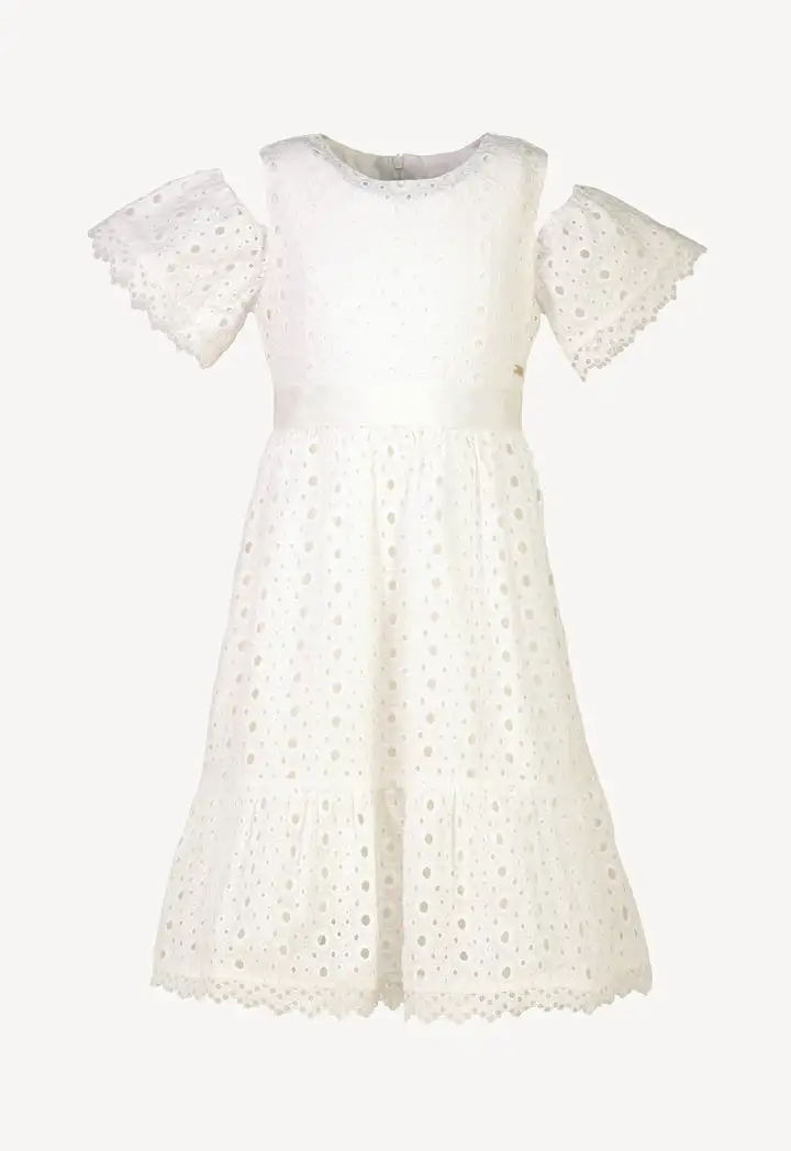 Solid Tier Geometric Lace Cold Shoulder Dress