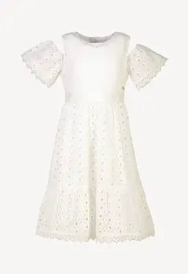 Solid Tier Geometric Lace Cold Shoulder Dress