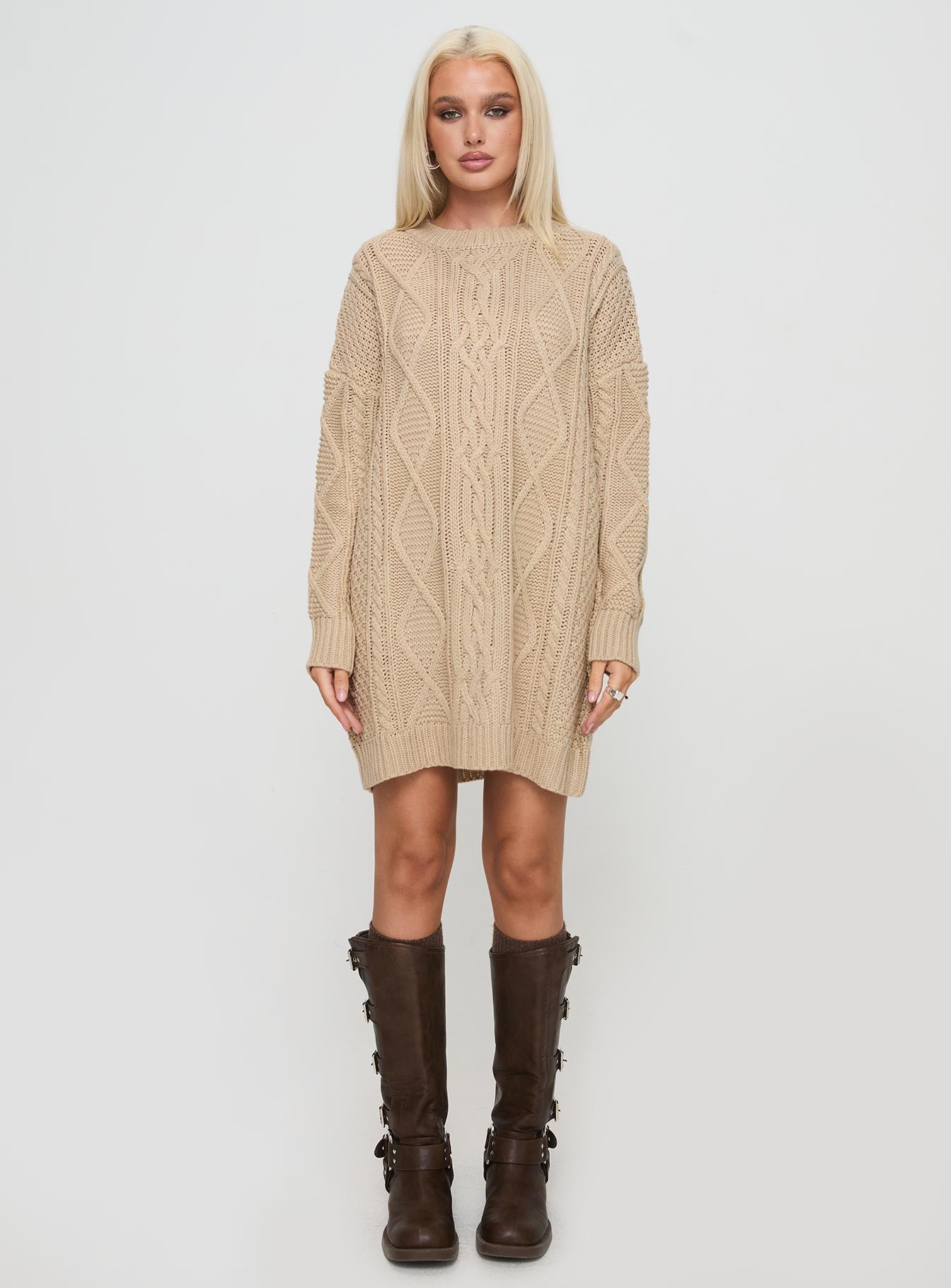 Stellon Knit Sweater Mini Dress Latte