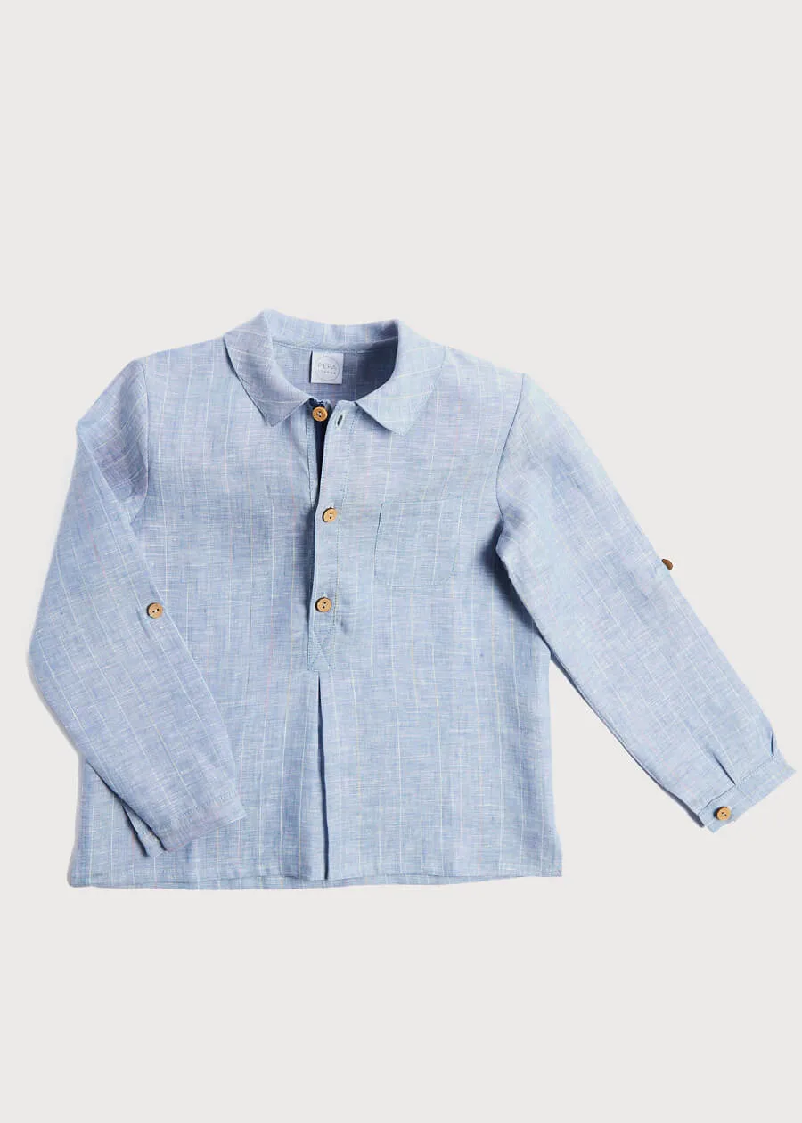 Striped Linen Shirt in Mid Blue (4-10yrs)