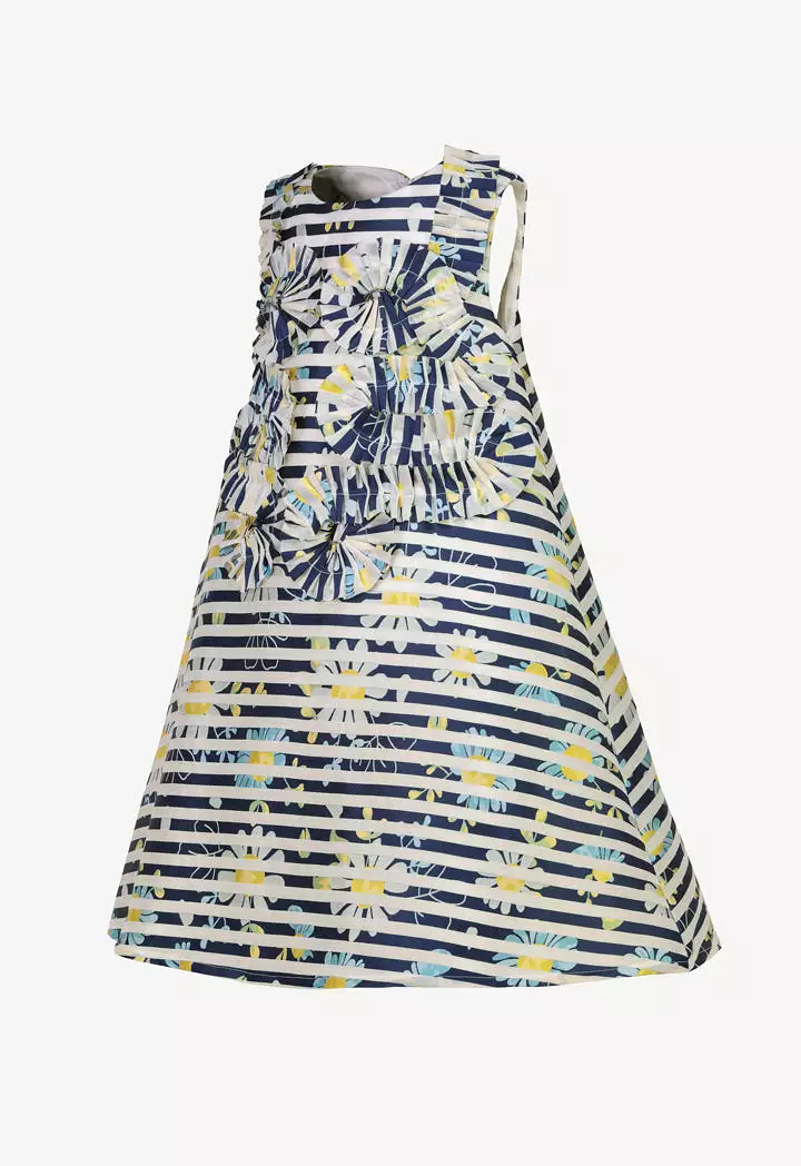 Stripes Frill Pattern Floral Sleeveless Dress