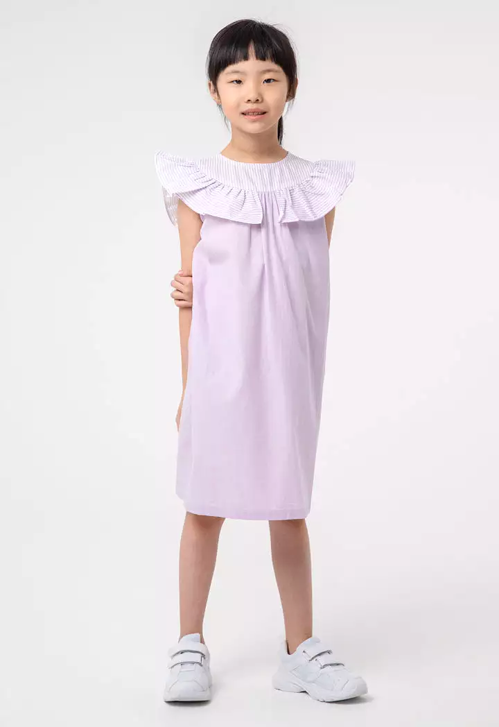 Stripes Ruffle Overlay Girls Dress