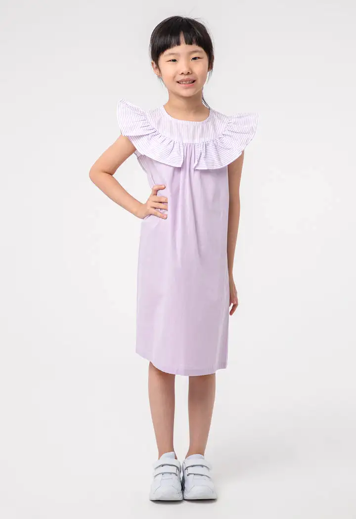 Stripes Ruffle Overlay Girls Dress