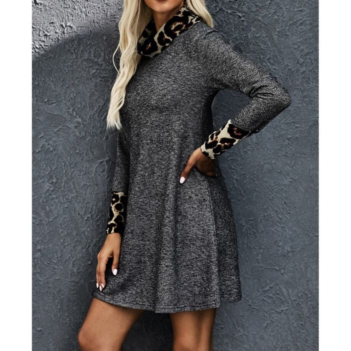 Swing Dress with Leopard Trim