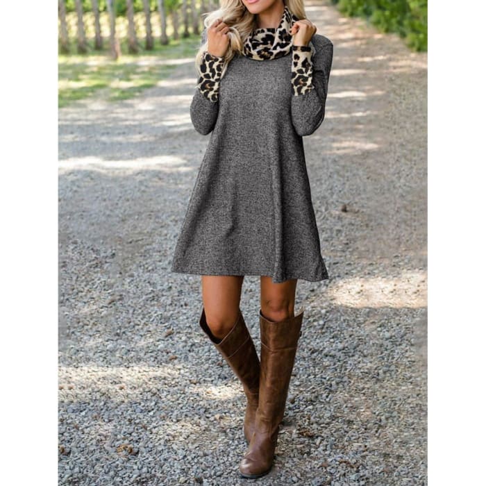 Swing Dress with Leopard Trim