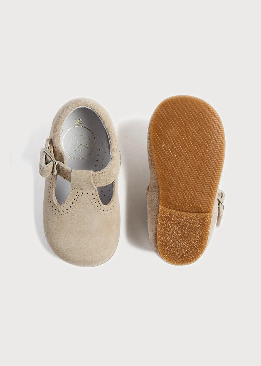 T-Bar Suede Baby Shoes in Beige (20-24EU)