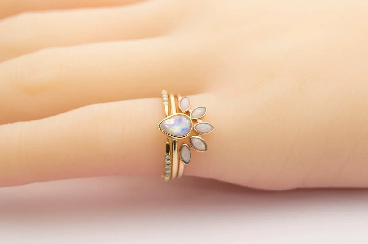 Teardrop Moonstone Ring 14K Gold Bezel Set Engagement Ring AD1233