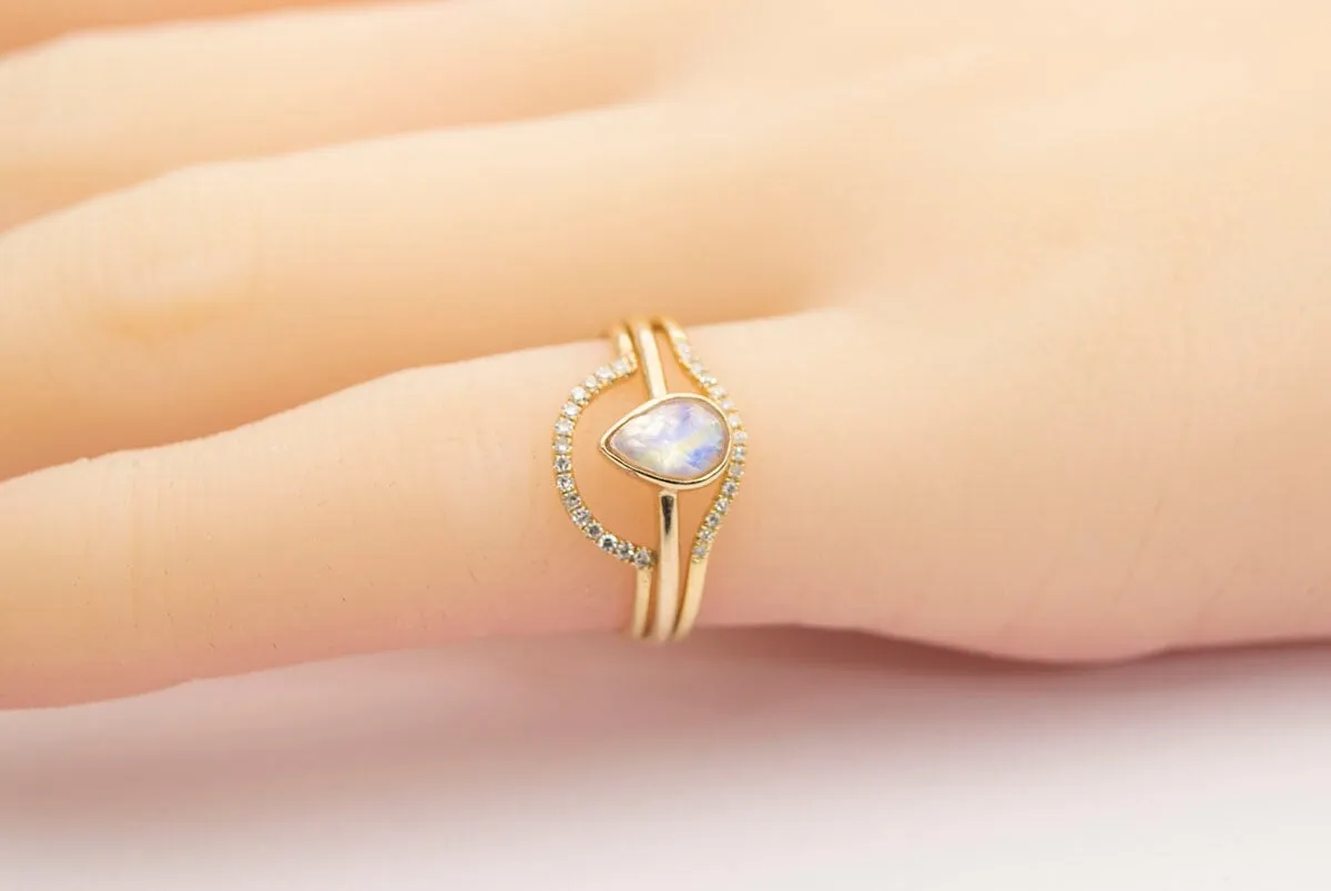 Teardrop Moonstone Ring 14K Gold Bezel Set Engagement Ring AD1233