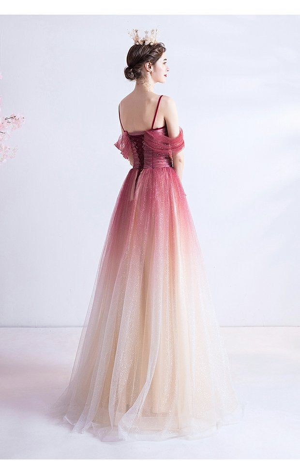 The Kristen Off Shoulder Ombre Pink Gown