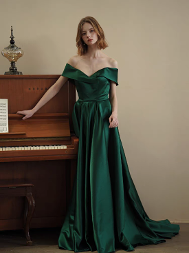 The Yasbelle Off Shoulder Green Gown