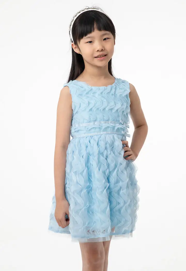 Tulle Ruched Ruffle Sleeveless Dress