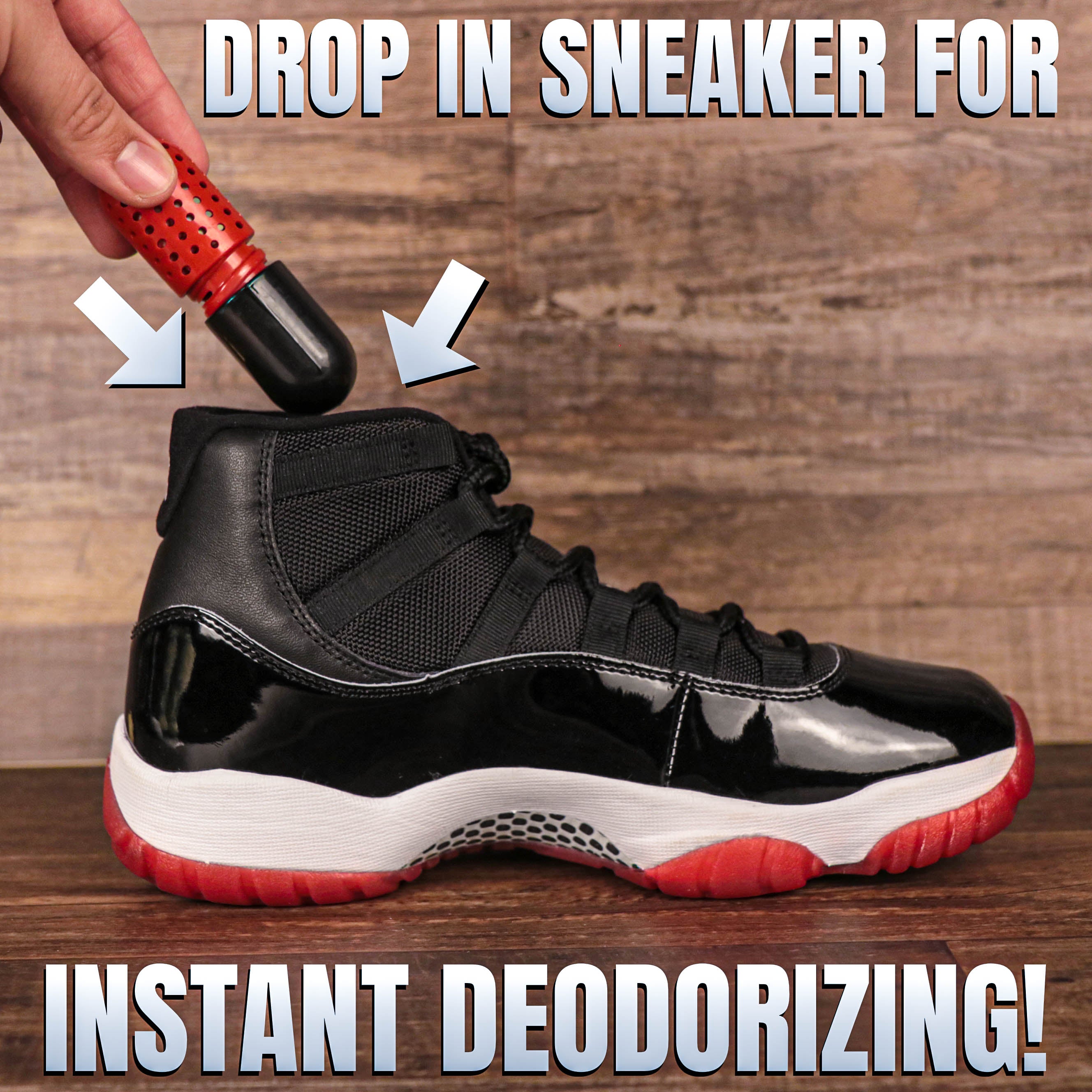 Two Pill Shape Sneaker Deodorizer Matching Bred 11s | Red And Black Sneaker Deodorizers