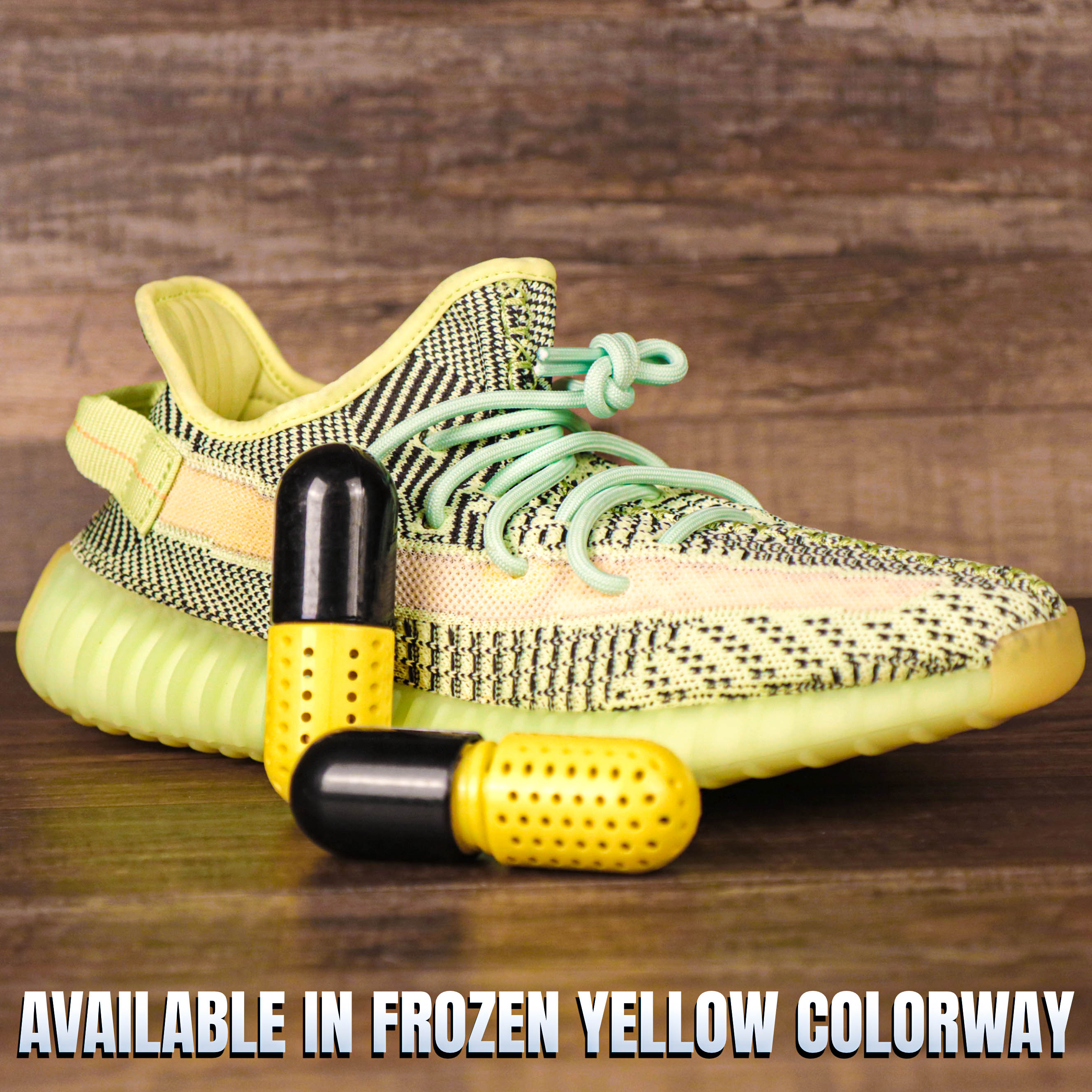 Two Pill Shape Sneaker Deodorizer Matching Bred 11s and Frozen Yellow | Yellow And Black / Red and Black Sneaker Deodorizers