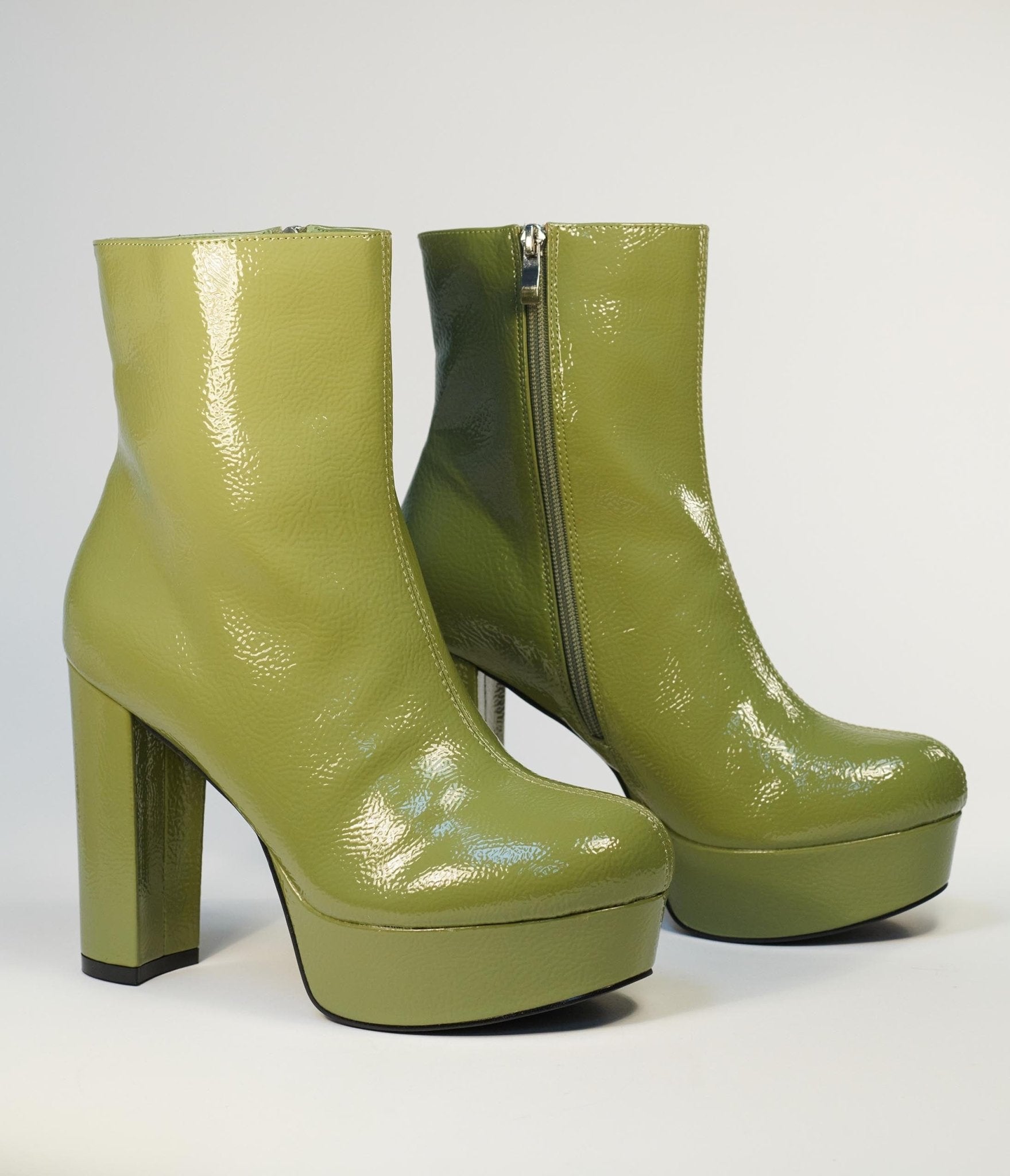 Unique Vintage Avocado Green Platform Heel Ankle Boots