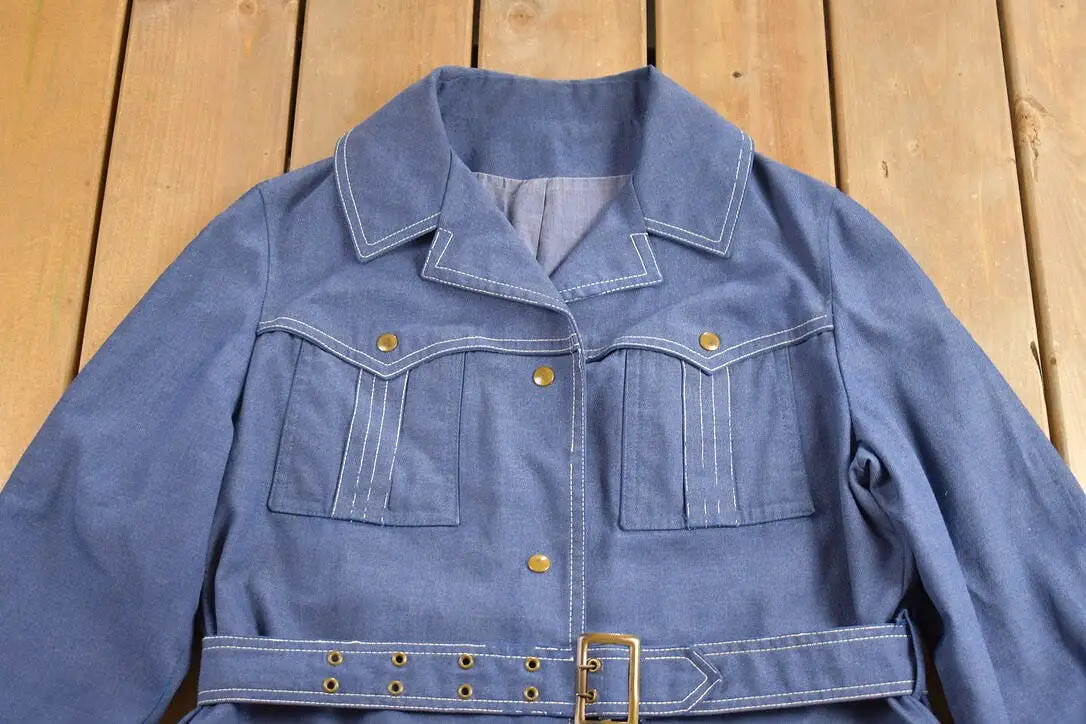 Vintage 1960s Peir 4 Denim Trench Coat / 60s Treated Denim Rain Jacket  / 60s Trench Coat / Heavy Trench / True Vintage Trench C