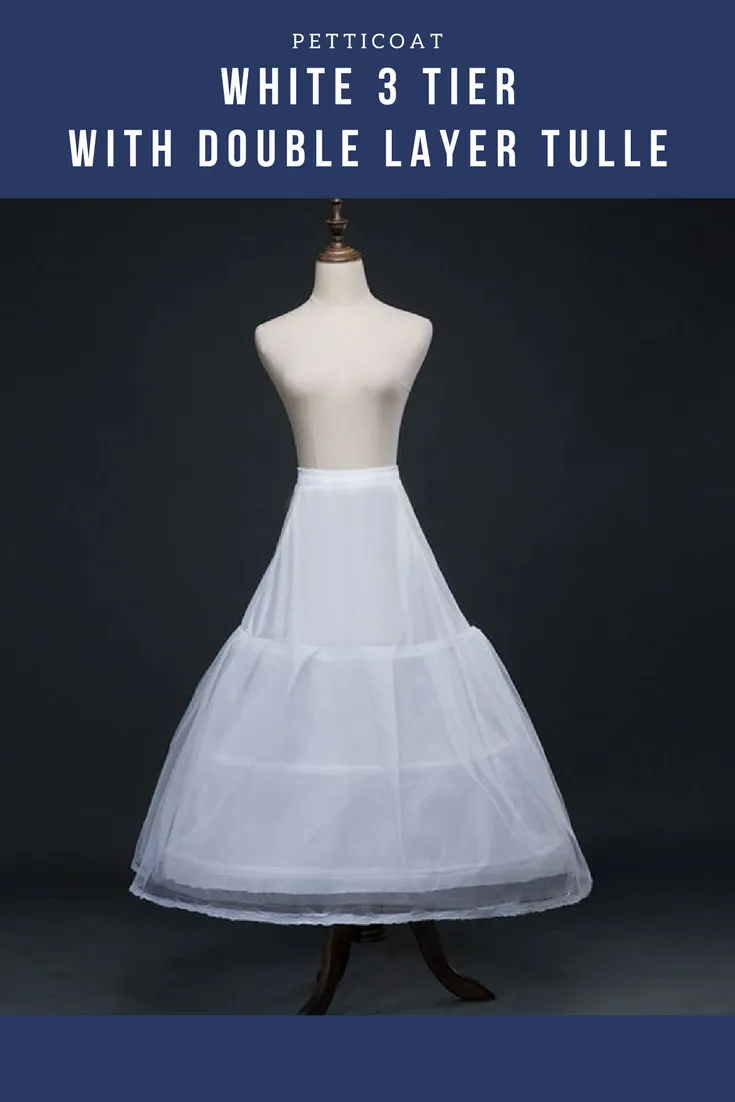 White 3 Tier With Double Layer Tulle Petticoat