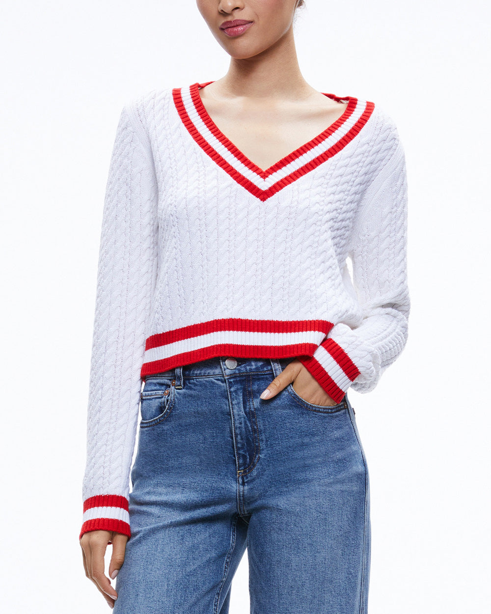 White and Ruby Marika Cable Knit Sweater