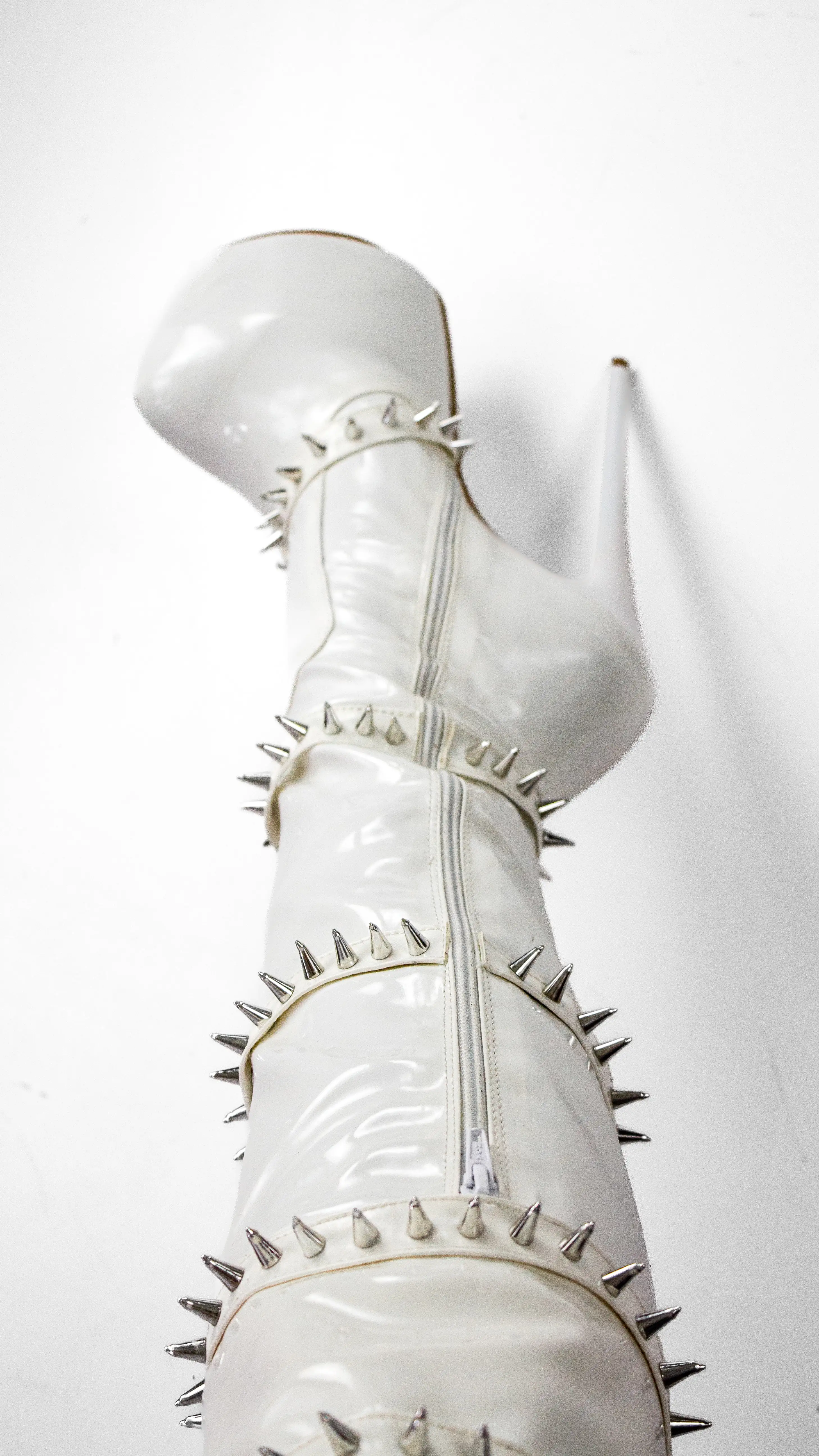 White Belted Knee High Boots with Spikes